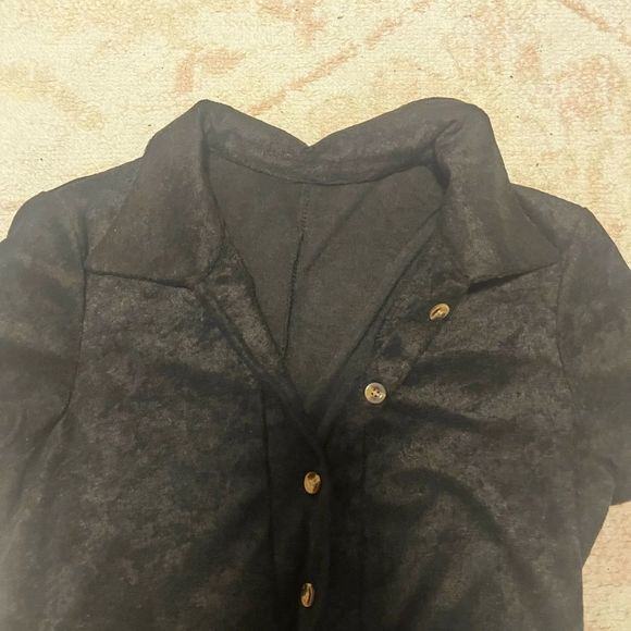 Black Terry Cloth Button-Up Romper - Picture 4 of 4